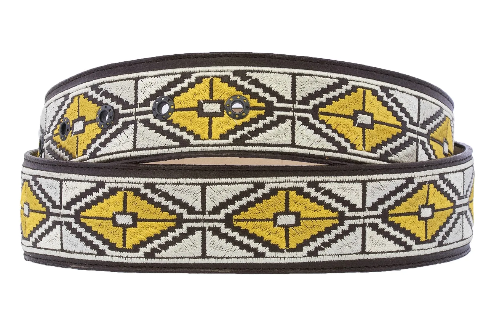 Brown Western Cowboy Belt Embroidered Leather - Rodeo Buckle