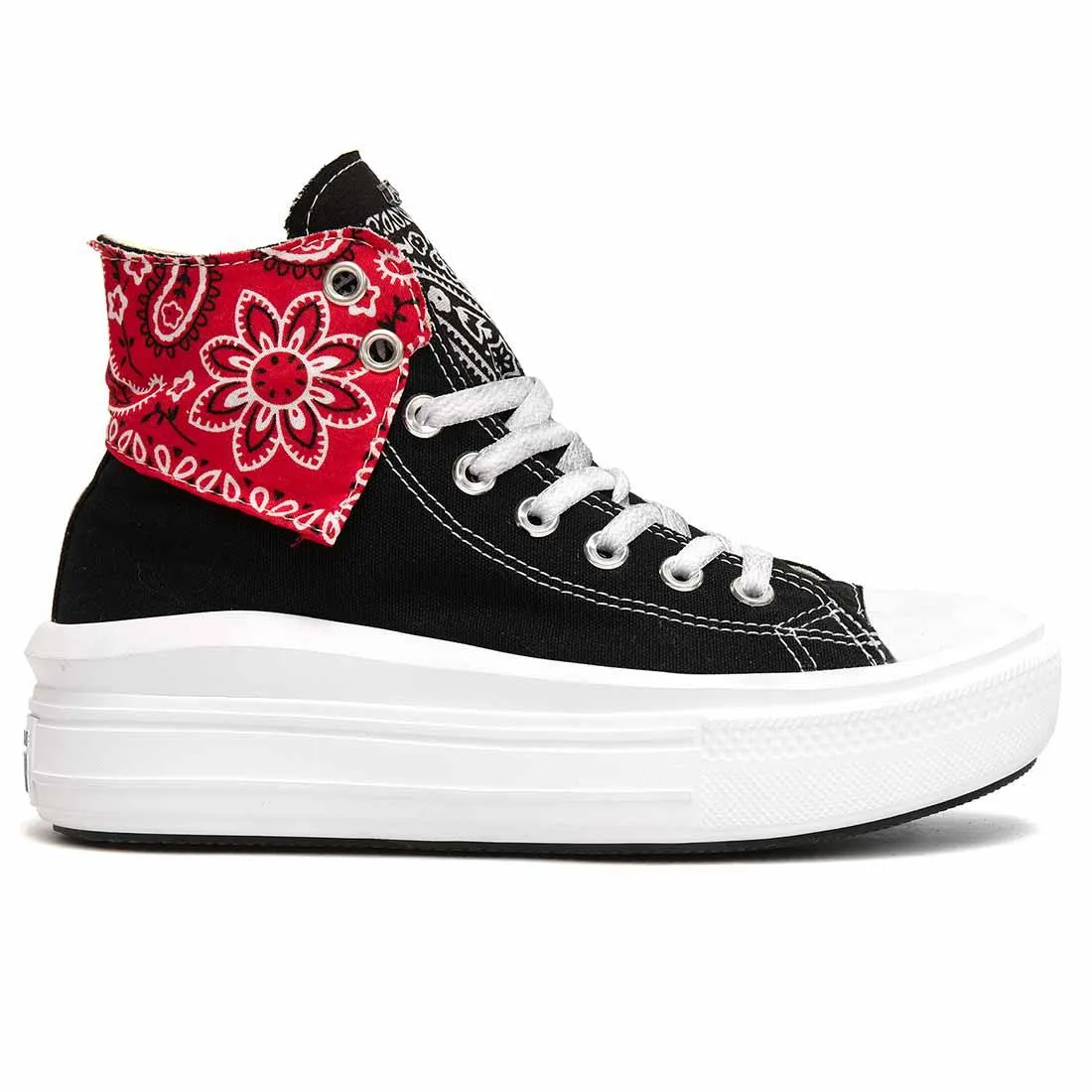 Converse All Star Alte Move Nere con Bandana Rossa-Nera