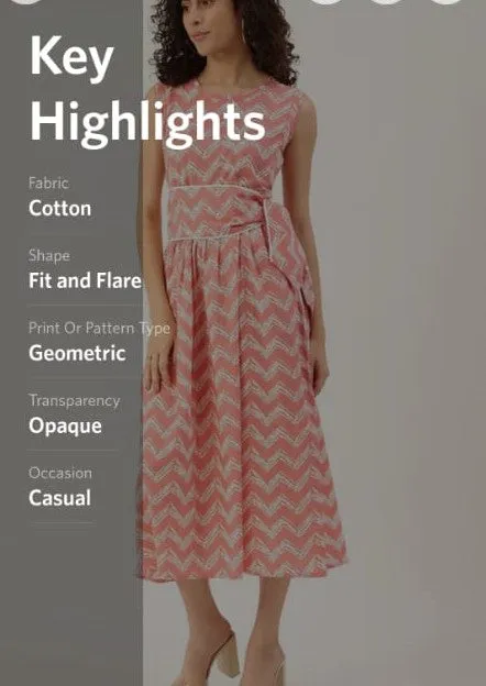 Pure Cotton Printed Off White A-line Dress With Belt