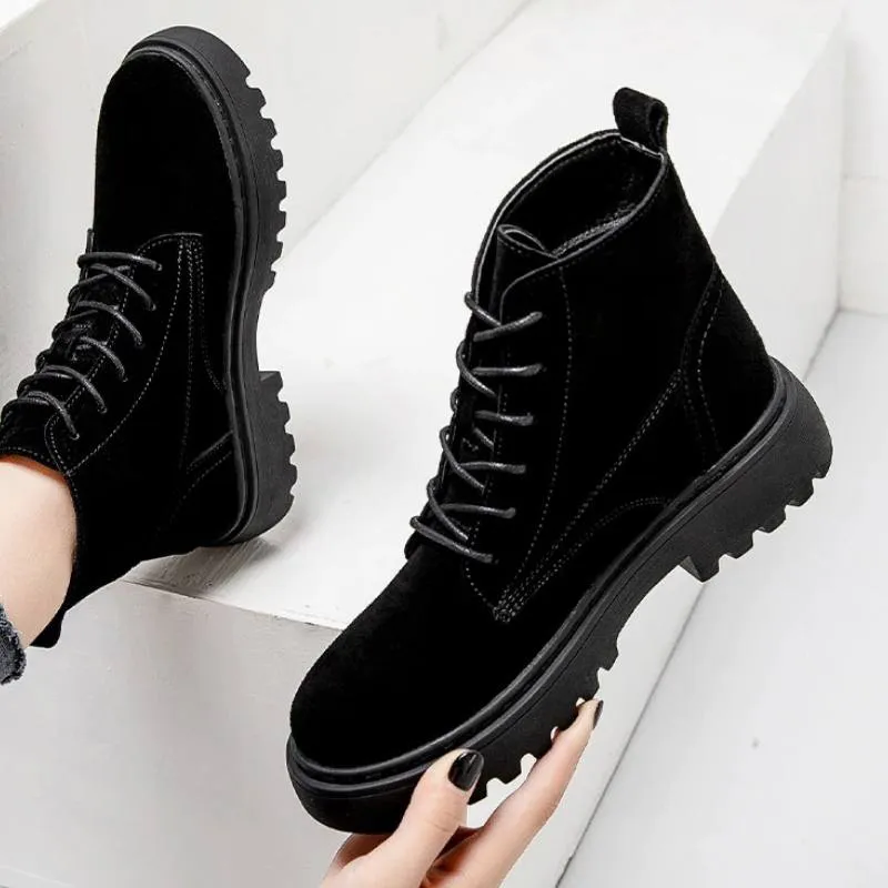 Soft Suede Lace-Up Ankle Boots